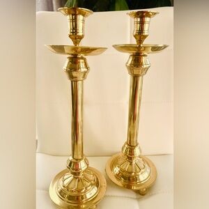 Vintage 14” Solid Brass Candlestick Holders – Classic Column Design Set of 2